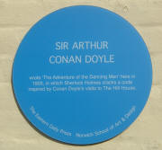 Plaque on wall of Hill House pub for Sir Arthur Conan Doyle